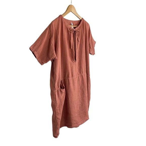Linen Garmentory Garment Farmer Shift Dress Medium Large Lagenlook Rust Neutral - Picture 3 of 13